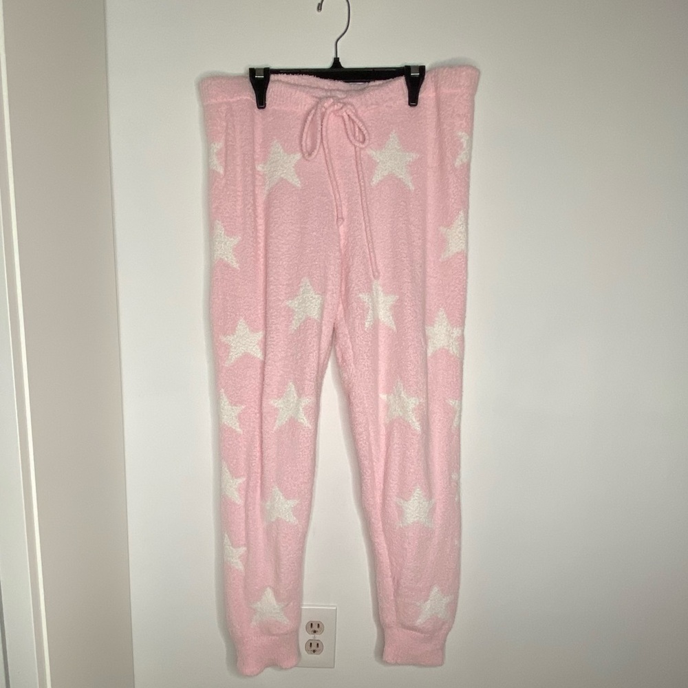 Intima Light Pink Star Pattern Fuzzy Pajama Pants Size L